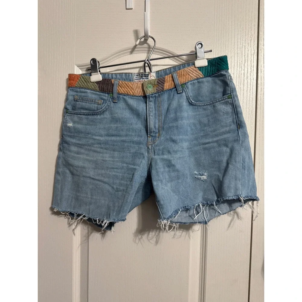 Sandrine Rose Patchwork Embroidered Distressed Denim Shorts Cutoffs Boho